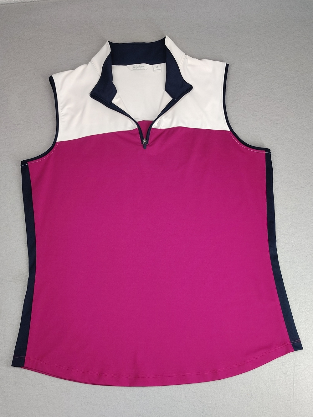 Lady Hagen Sleeveless Golf Shirt 1/4 Zip Magenta, White, Navy Blue